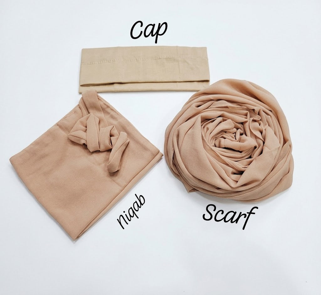 three piece hijab set -Beige