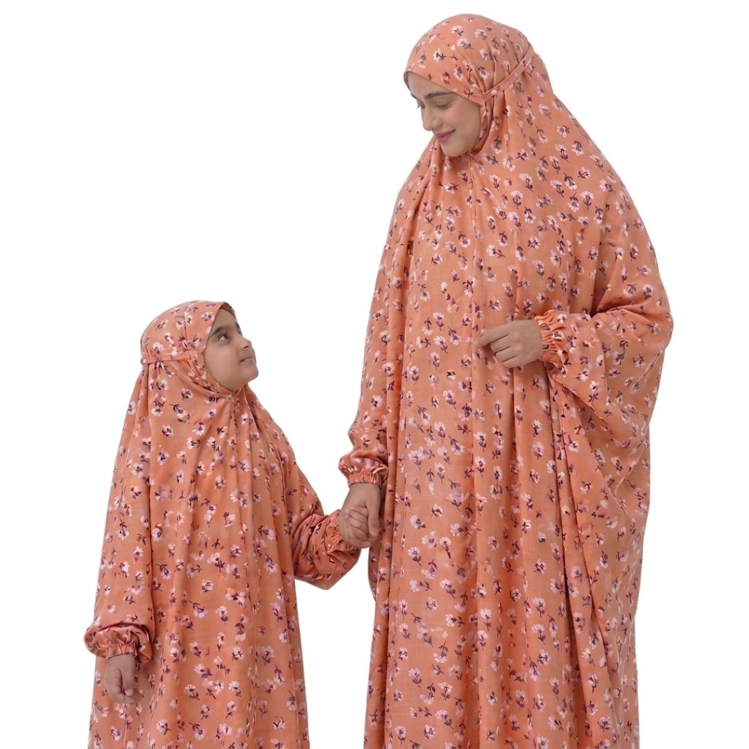 Mother & Daughter Namaz Chadar Set - peach floral