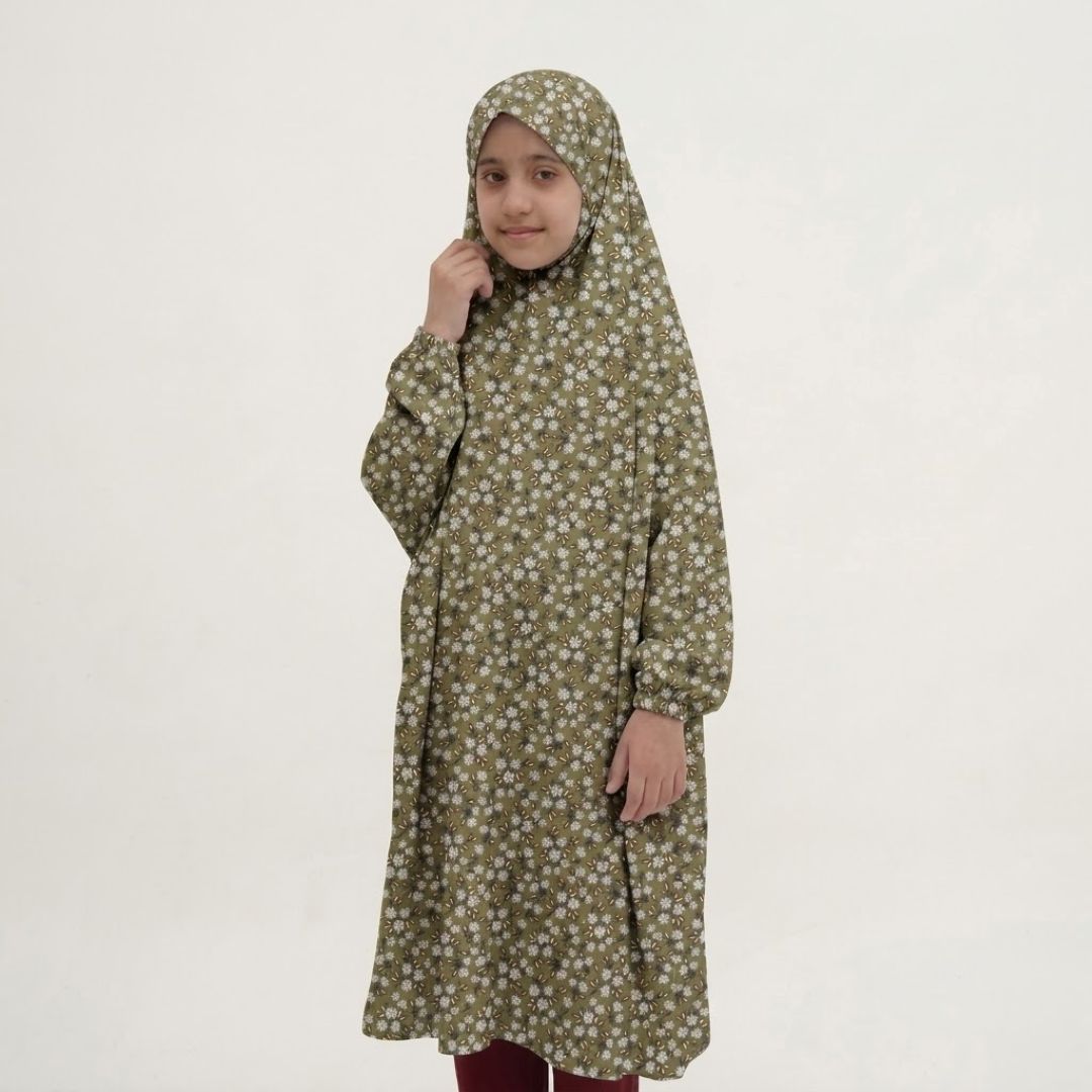 Kids Namaz Chadar - Olive botanical print