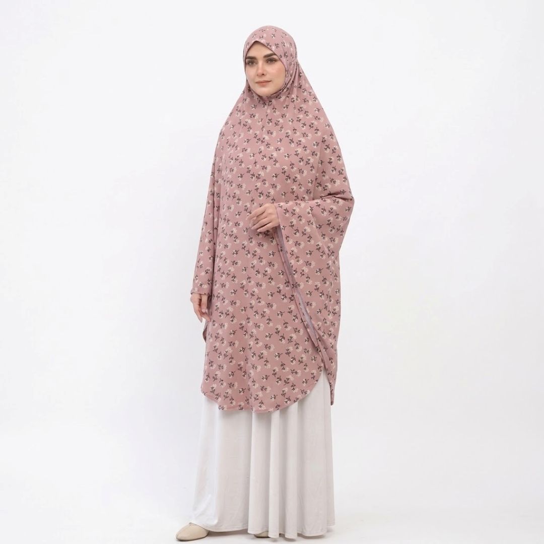 Printed Namaz Makhna - light pink with flowers