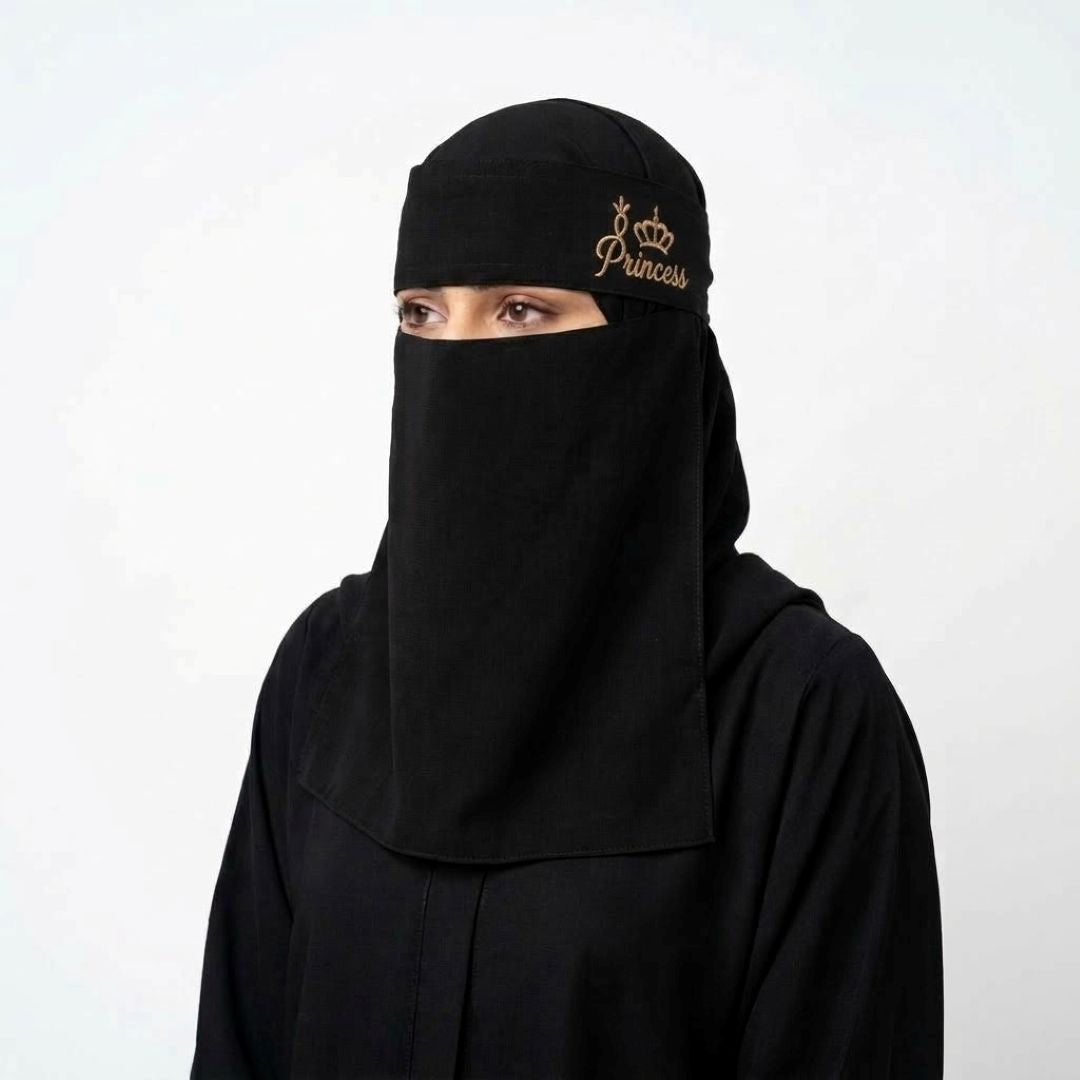 Saudi Naqab Princess – Black with gold crown embroidery