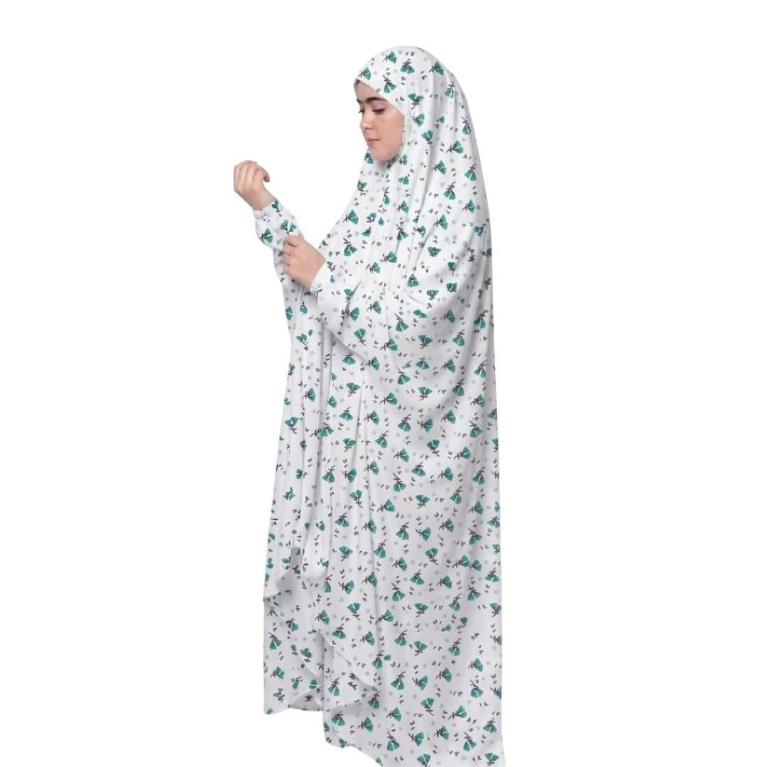 Namaz Chadar with naqab – white floral