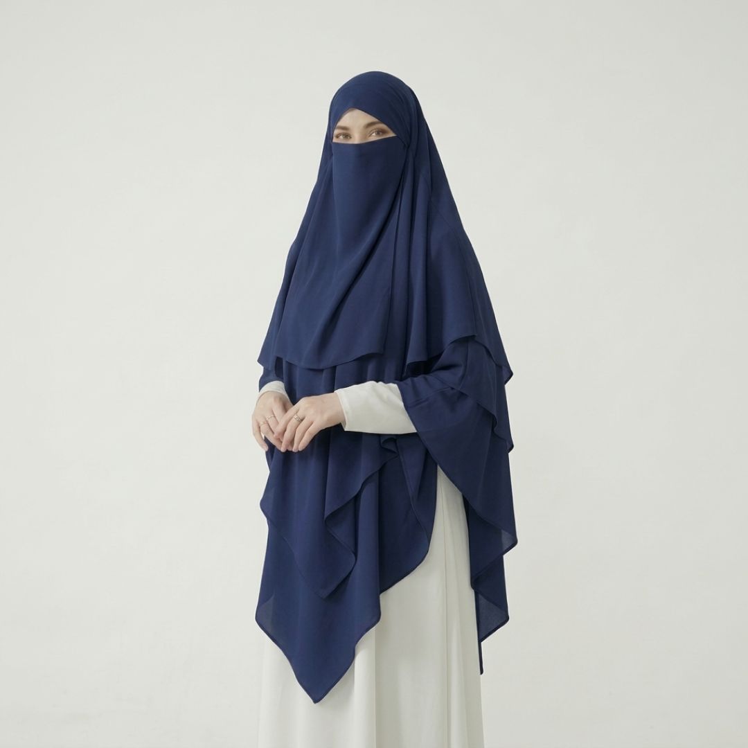 3-Layer Khimar & Niqab Navy Blue