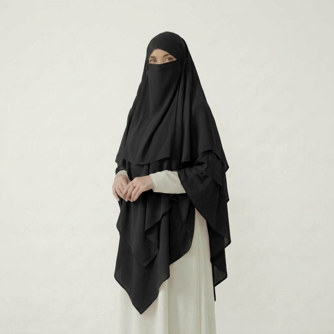 3-Layer Khimar & Niqab Black
