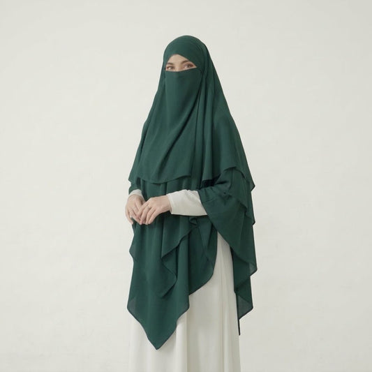 3-Layer Khimar & Niqab Bottle Green