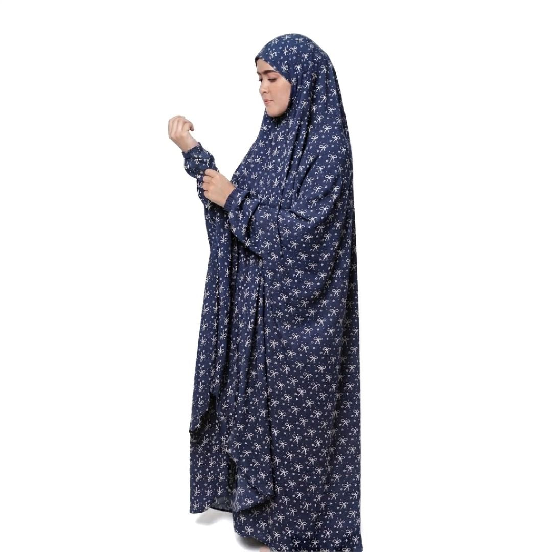 Namaz Chadar with naqab – Navy Blue Bow Print