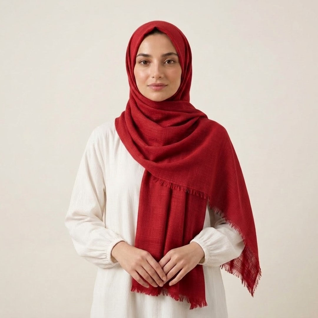 Turkish Lawn Hijab - Bright Red