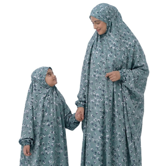 Mother & Daughter Namaz Chadar Set - Gray floral