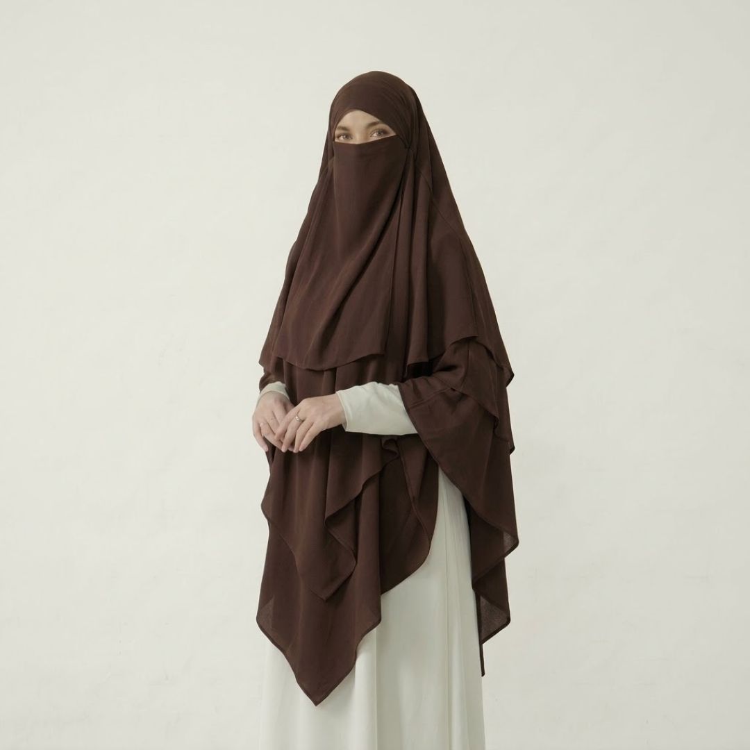 3-Layer Khimar & Niqab Dark Brown