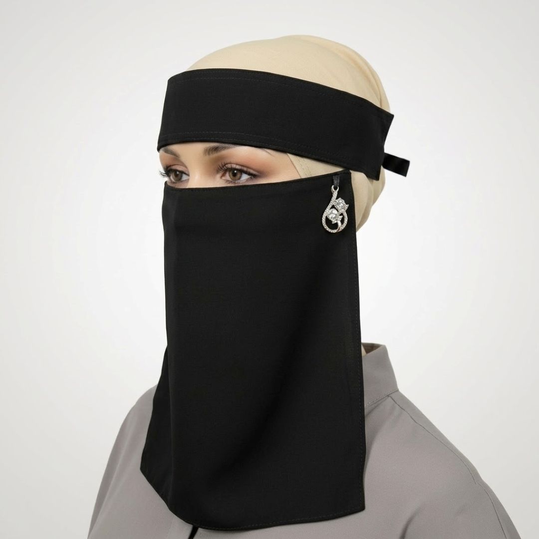 Saudi Naqab Diamond Locket – Black niqab with diamond charm