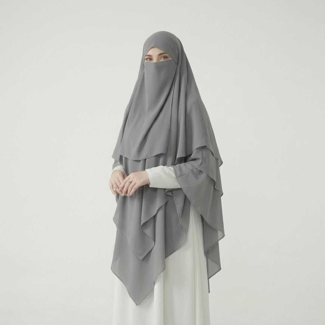 3-Layer Khimar & Niqab Grey