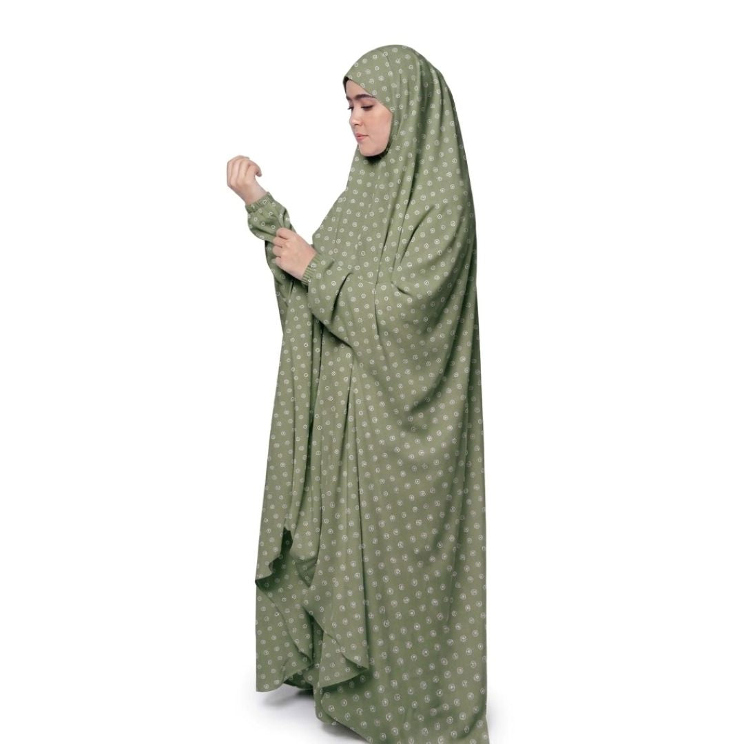 Namaz Chadar with naqab – Olive motif Print