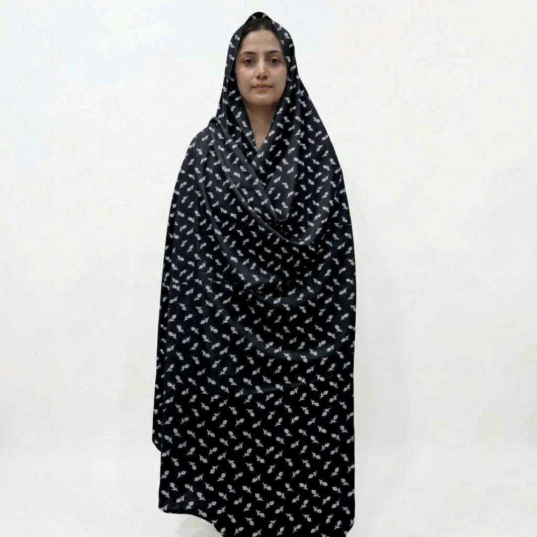Irani Chadar – Black Ring Print Swiss Lawn