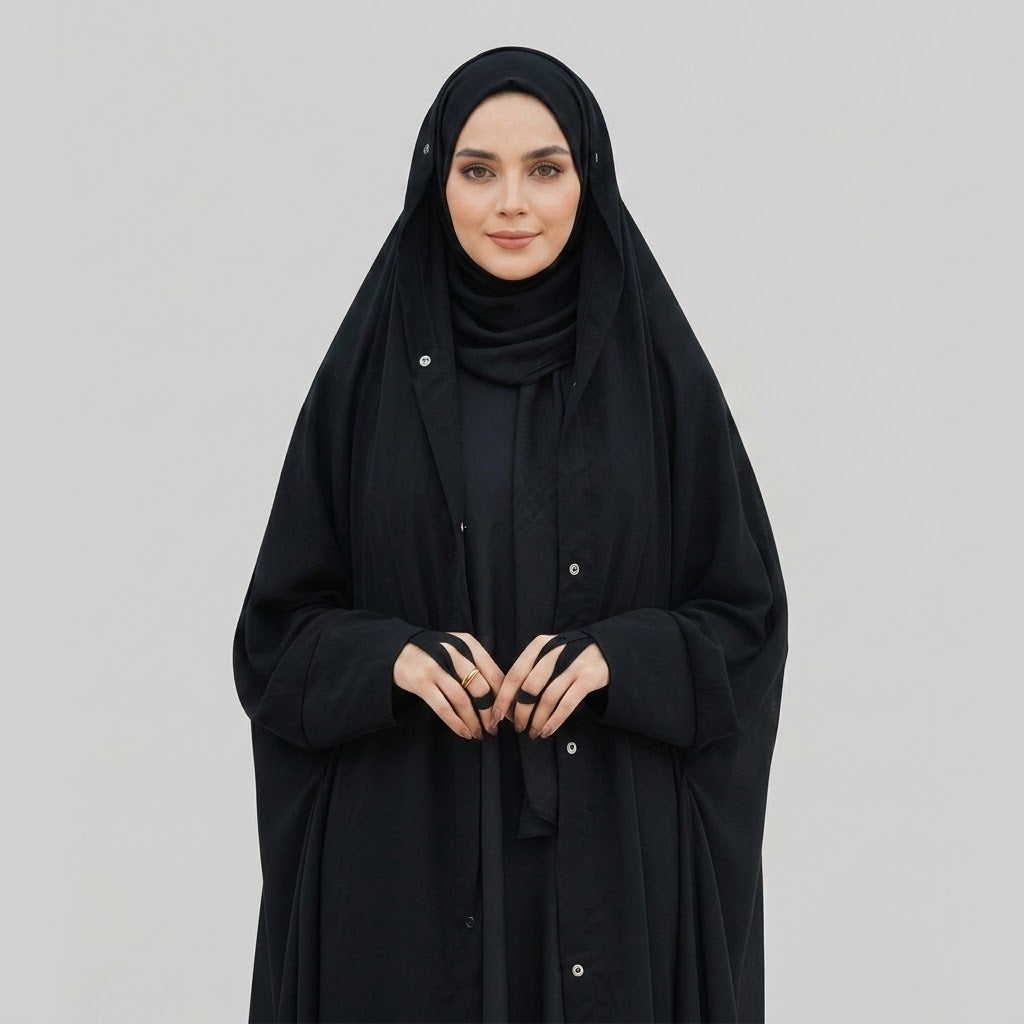 Iraqi Chadar – Full Button Style Black Nidah