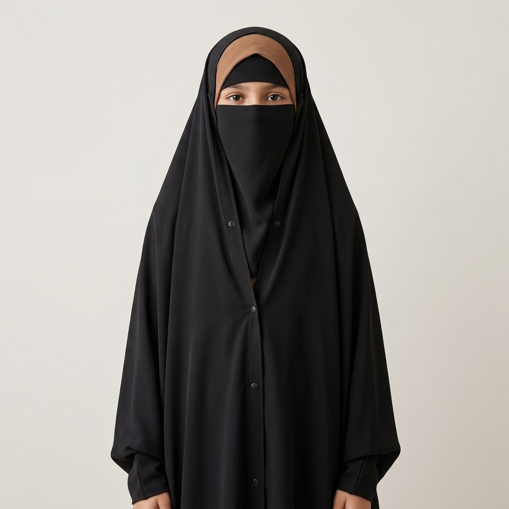 Iraqi Chadar – Button Style with Niqab Black Nidah
