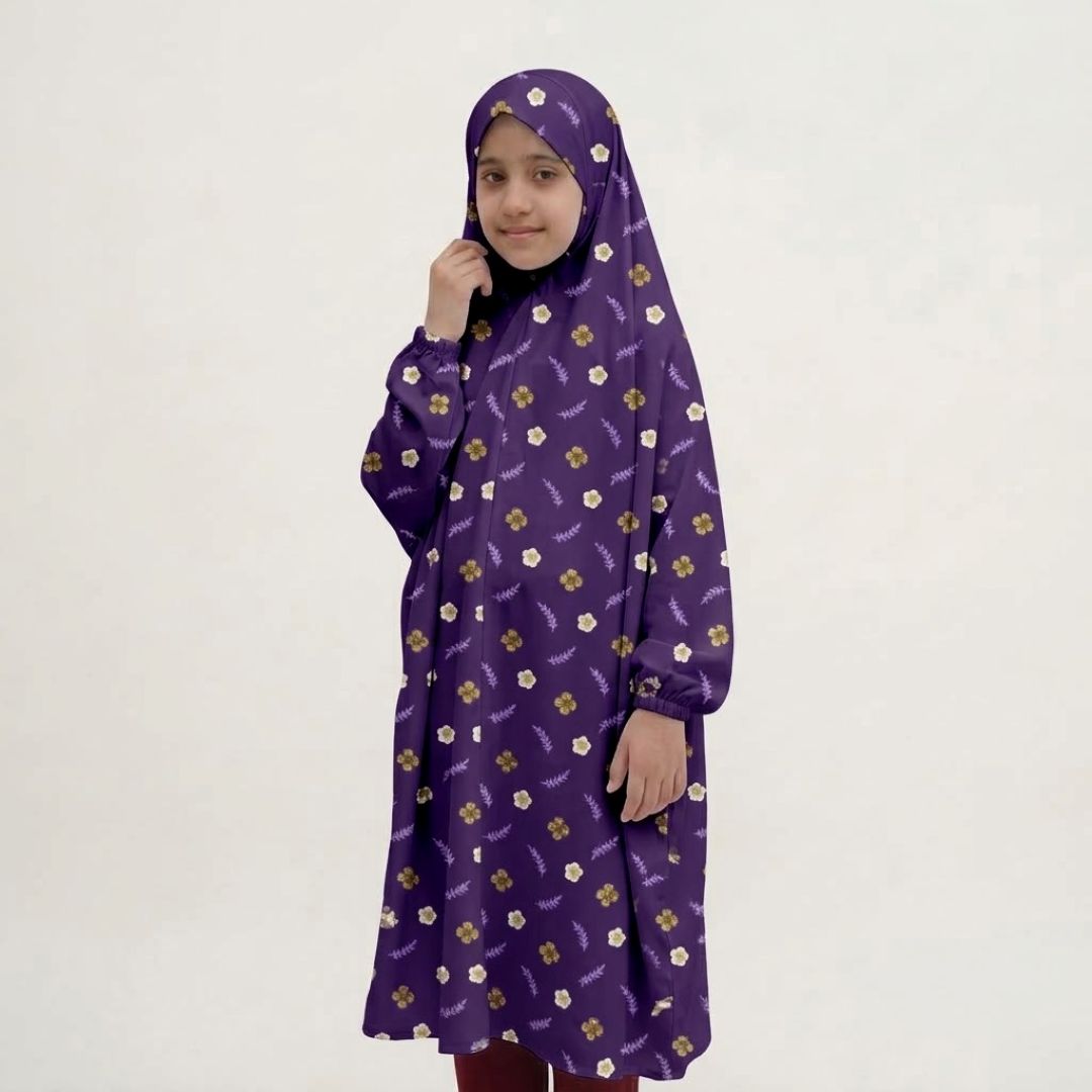 Kids Namaz Chadar - Dark brown floral print