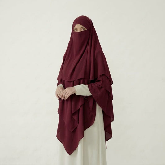 3-Layer Khimar & Niqab Maroon