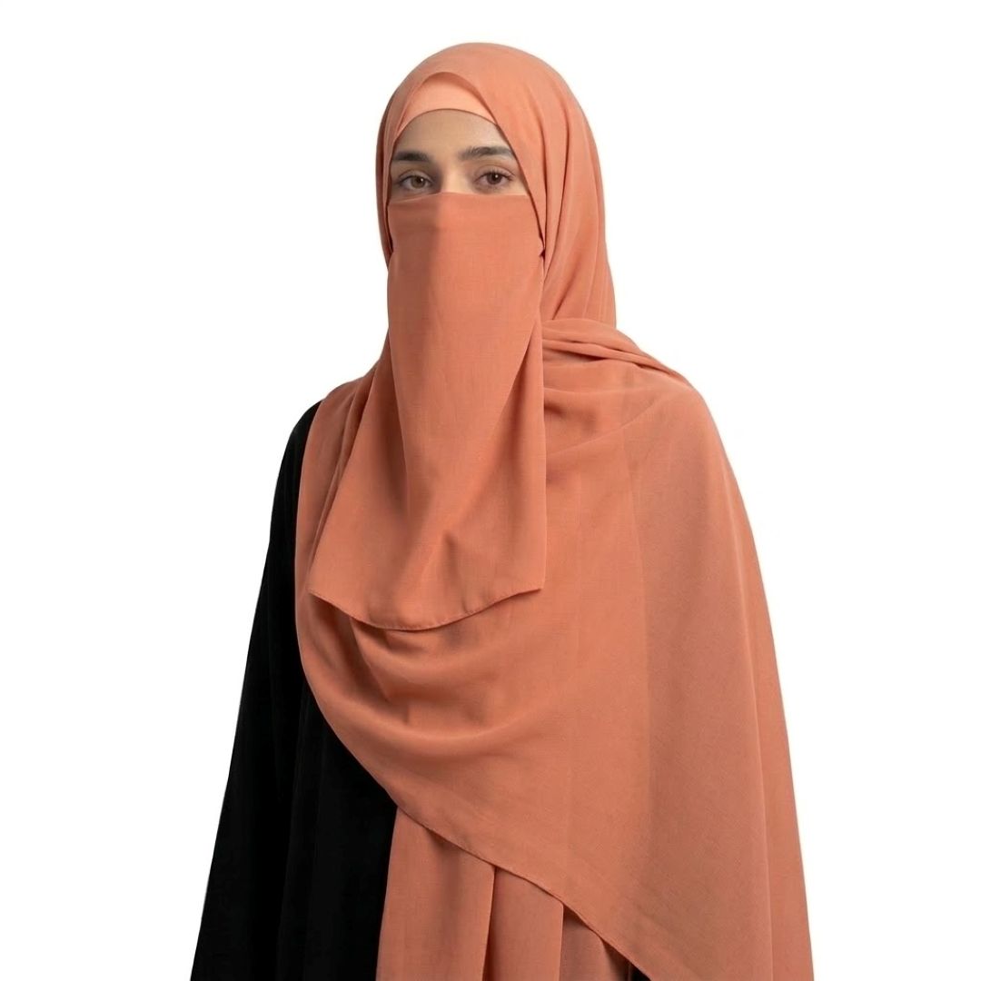 three piece hijab set - Peach