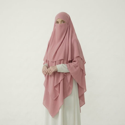 3-Layer Khimar & Niqab Pink