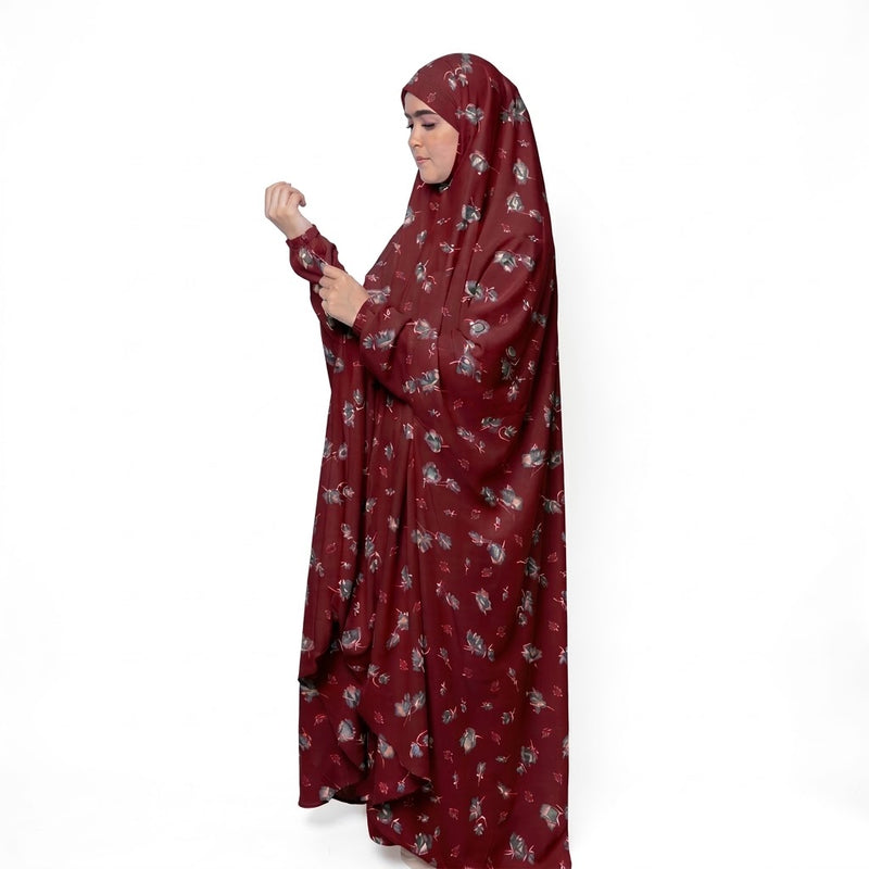 Namaz Chadar with naqab– dark wine red