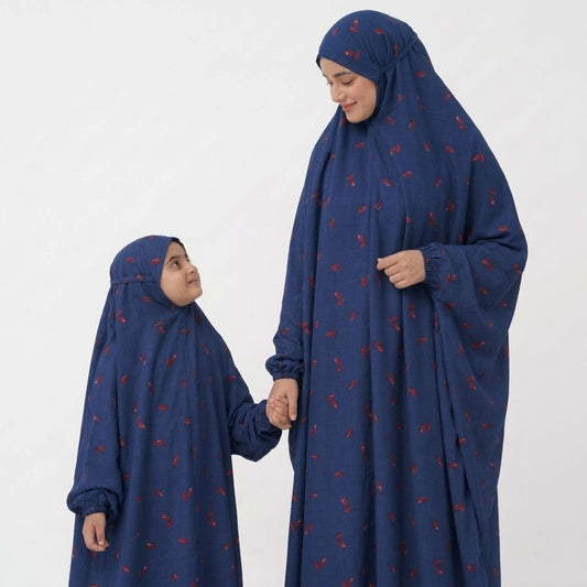 Mother & Daughter Namaz Chadar Set - Navy Blue Dragonfly Print